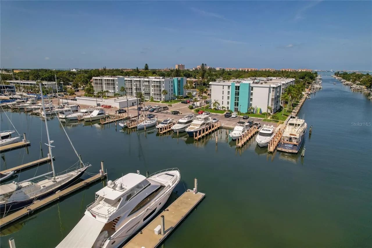View from the marina looking back at the buildings