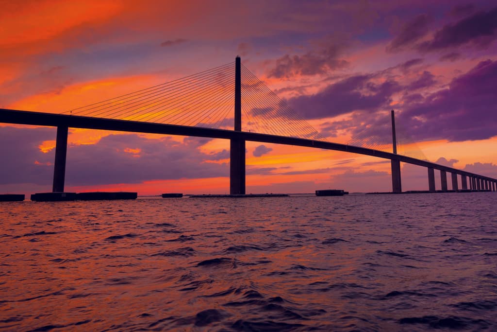 Sunshine Skyway Bridge at sunset